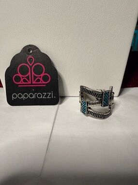 paparazzi Teal Crystal Silver-Tone Statement Ring